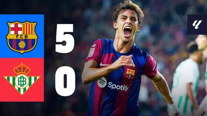 "Barcelona Dominates Real Betis with a Resounding 5-0 Victory on Sep-16-2023: LaLiga Highlights"