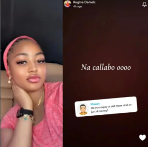 Regina Daniels answers questions about whether she's happy with her husband's money or if she spends time with him in "another room."